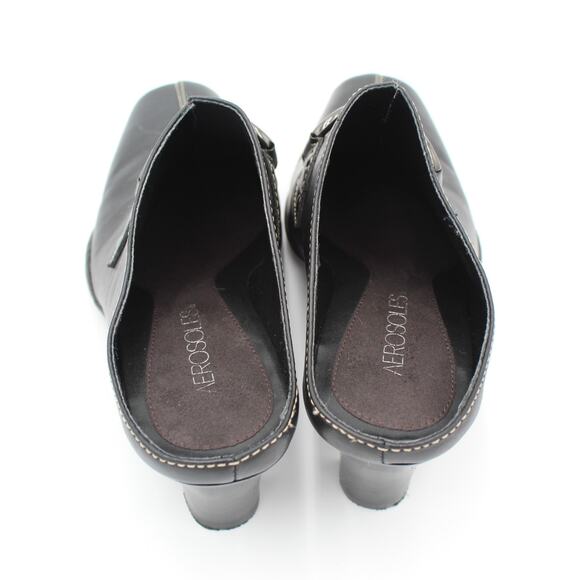 Y2K Harness Mule Womens 6.5 Black Leather Slip On Heel Aerosoles Comfort Shoe - Picture 5 of 9